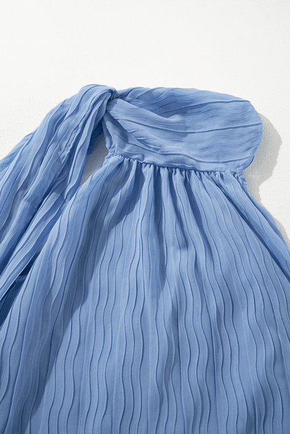 Myosotis Textured Pleated Tied Mock Neck Flowy Tank Top - Love Salve 