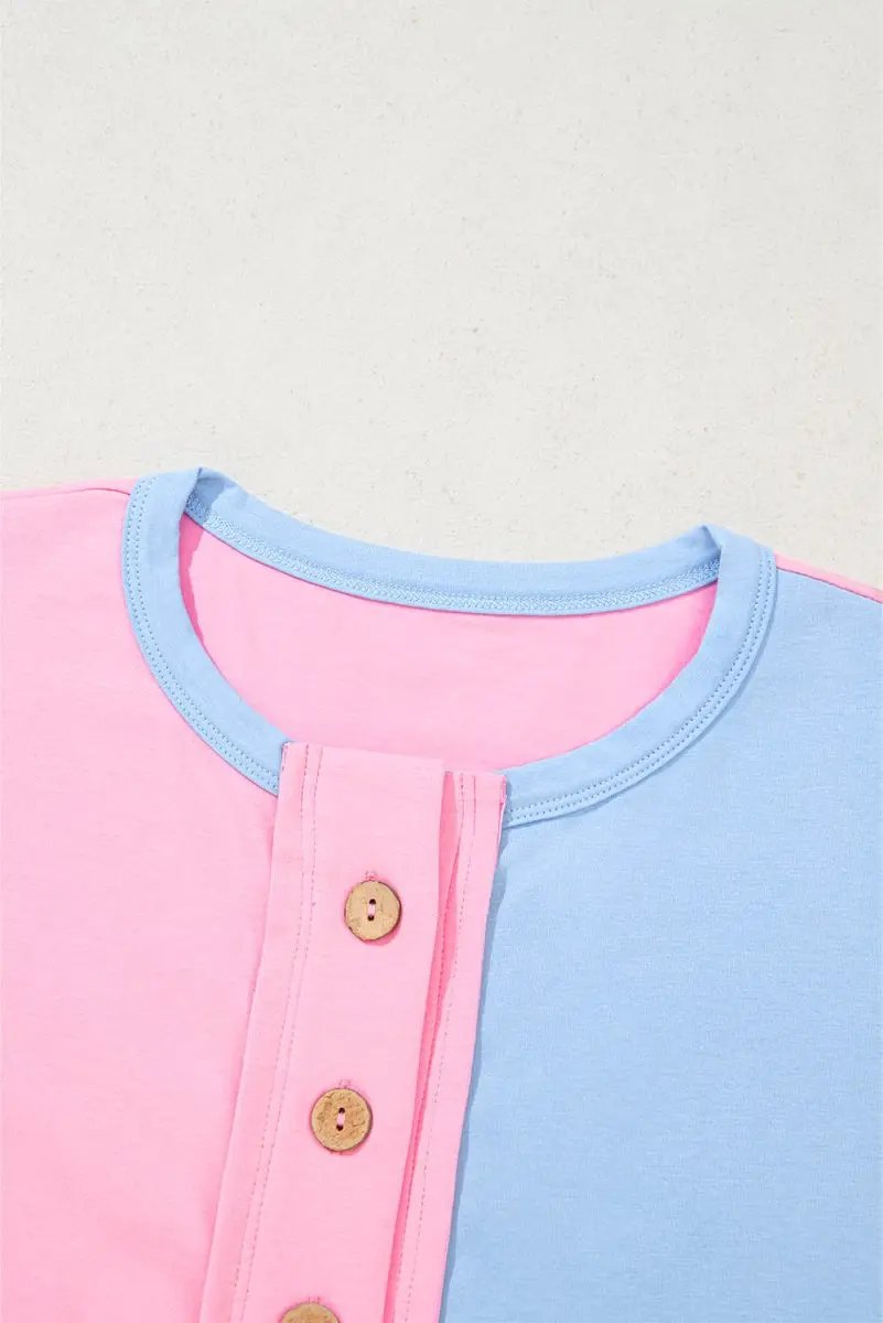 Myosotis Two Tone Half Buttons Collared T Shirt for Women - Love Salve 