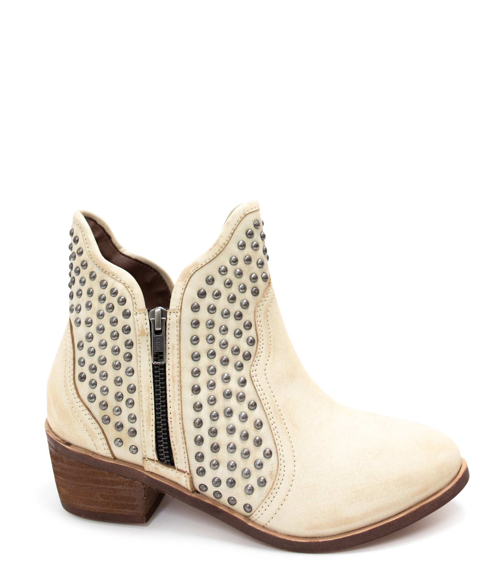 Nailed It White Ankle Boot Studded With Side Zip Closure Naughty Monkey
