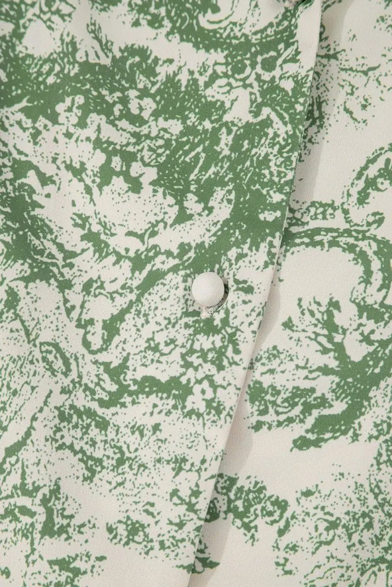 Nature-Inspired Green Print 3/4 Sleeve Sash Shirt - Love Salve 