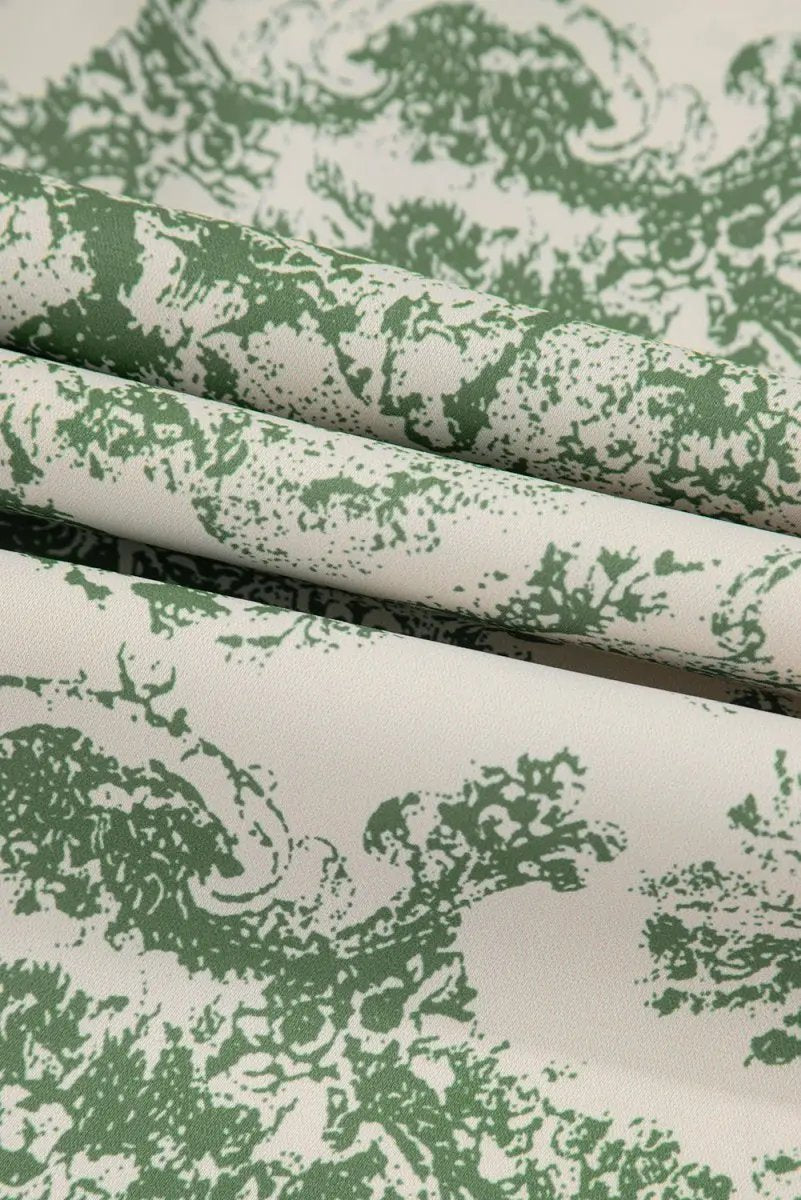 Nature-Inspired Green Print 3/4 Sleeve Sash Shirt - Love Salve 