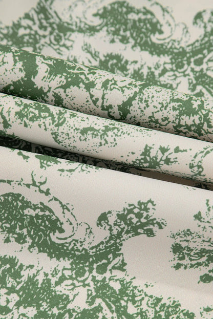 Nature-Inspired Green Print 3/4 Sleeve Sash Shirt - Love Salve 