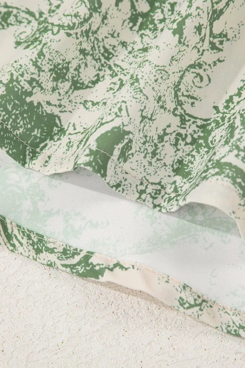 Nature-Inspired Green Print 3/4 Sleeve Sash Shirt - Love Salve 