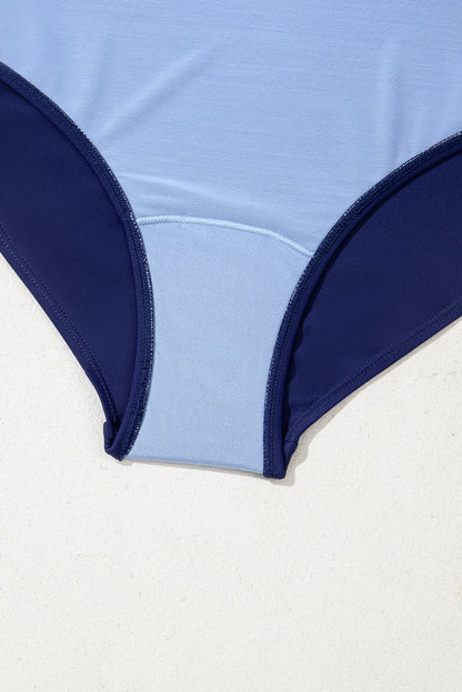 Navy Blue Flared One Piece Swimsuit with Crisscross Tie Back Straps - Love Salve