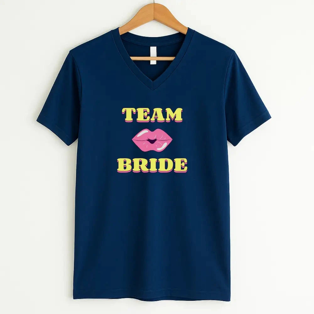 🍾 Team Bride & The Bride 💍 Bachelorette Party Matching V-Neck T-Shirts Adorb.co