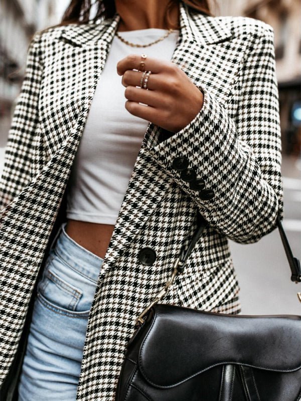 New Coat Button Plaid Printed Small Suit Women's Mid - Length Coat - Love Salve
