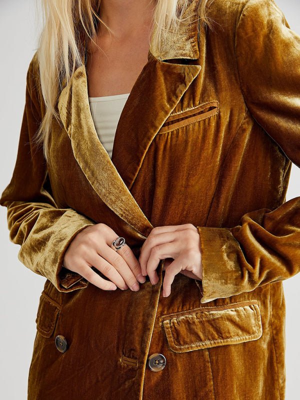 New Golden Velvet Jacket Split Blazer for Stylish Autumn - Love Salve