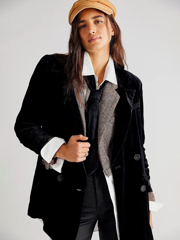 New Golden Velvet Jacket Split Blazer for Stylish Autumn - Love Salve