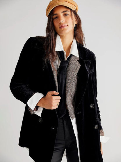 New Golden Velvet Jacket Split Blazer for Stylish Autumn - Love Salve