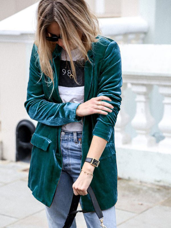 New Solid Color Casual Suit Cardigan Mid - Length Jacket - Love Salve