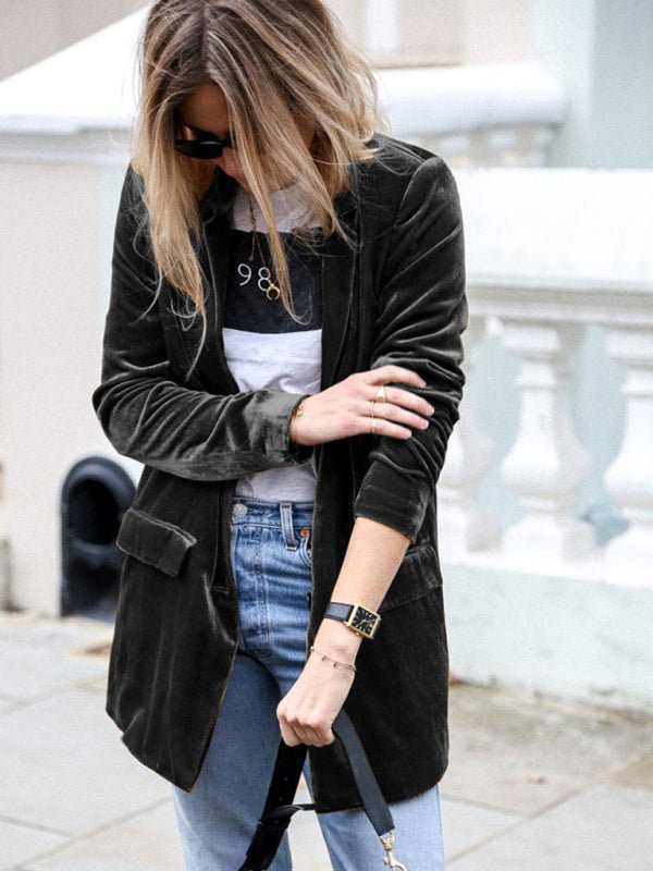 New Solid Color Casual Suit Cardigan Mid - Length Jacket - Love Salve