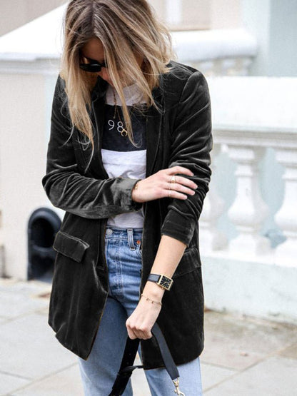New Solid Color Casual Suit Cardigan Mid - Length Jacket - Love Salve