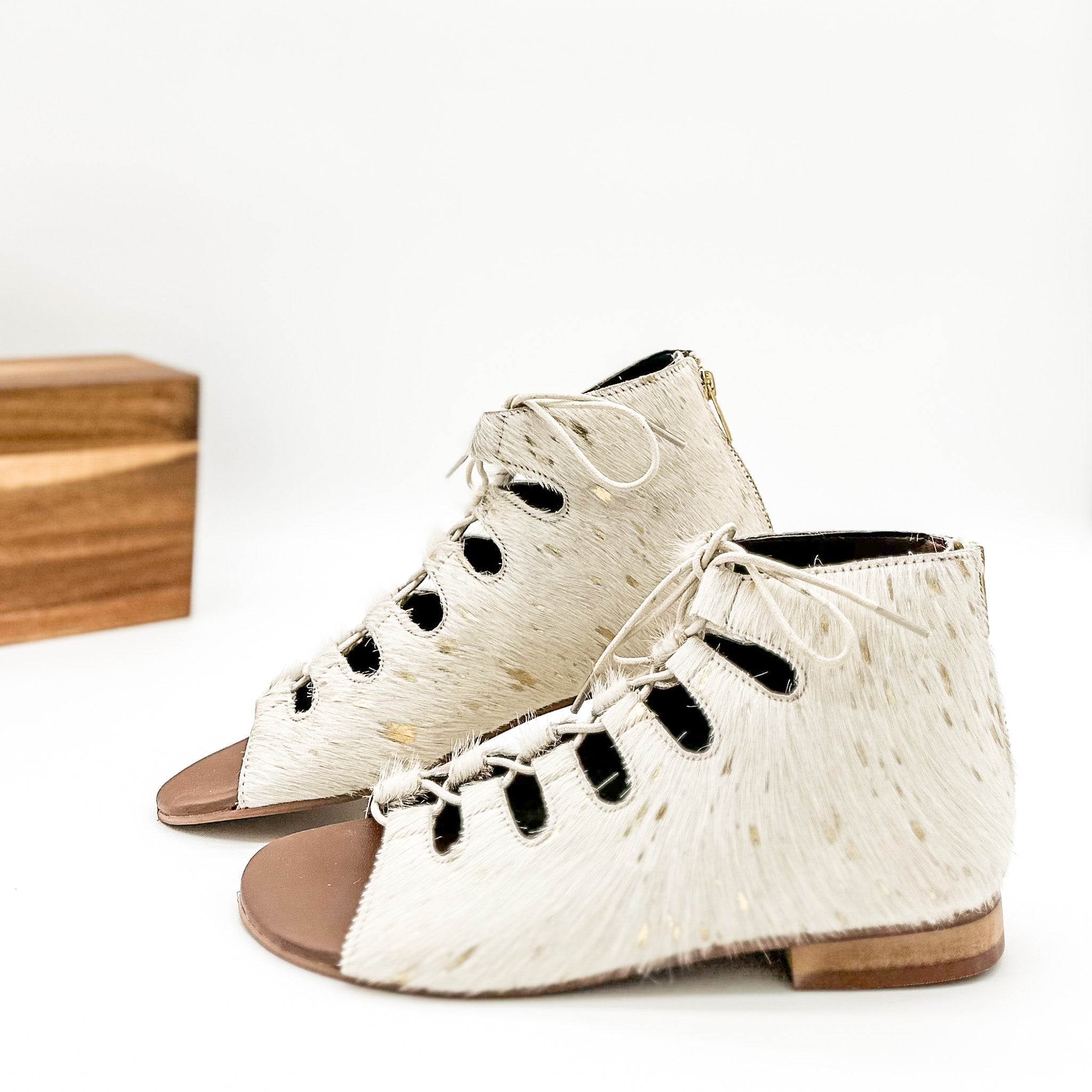 Nola Gold Sandals Gladiator Style Lace Up Back Zip Naughty Monkey