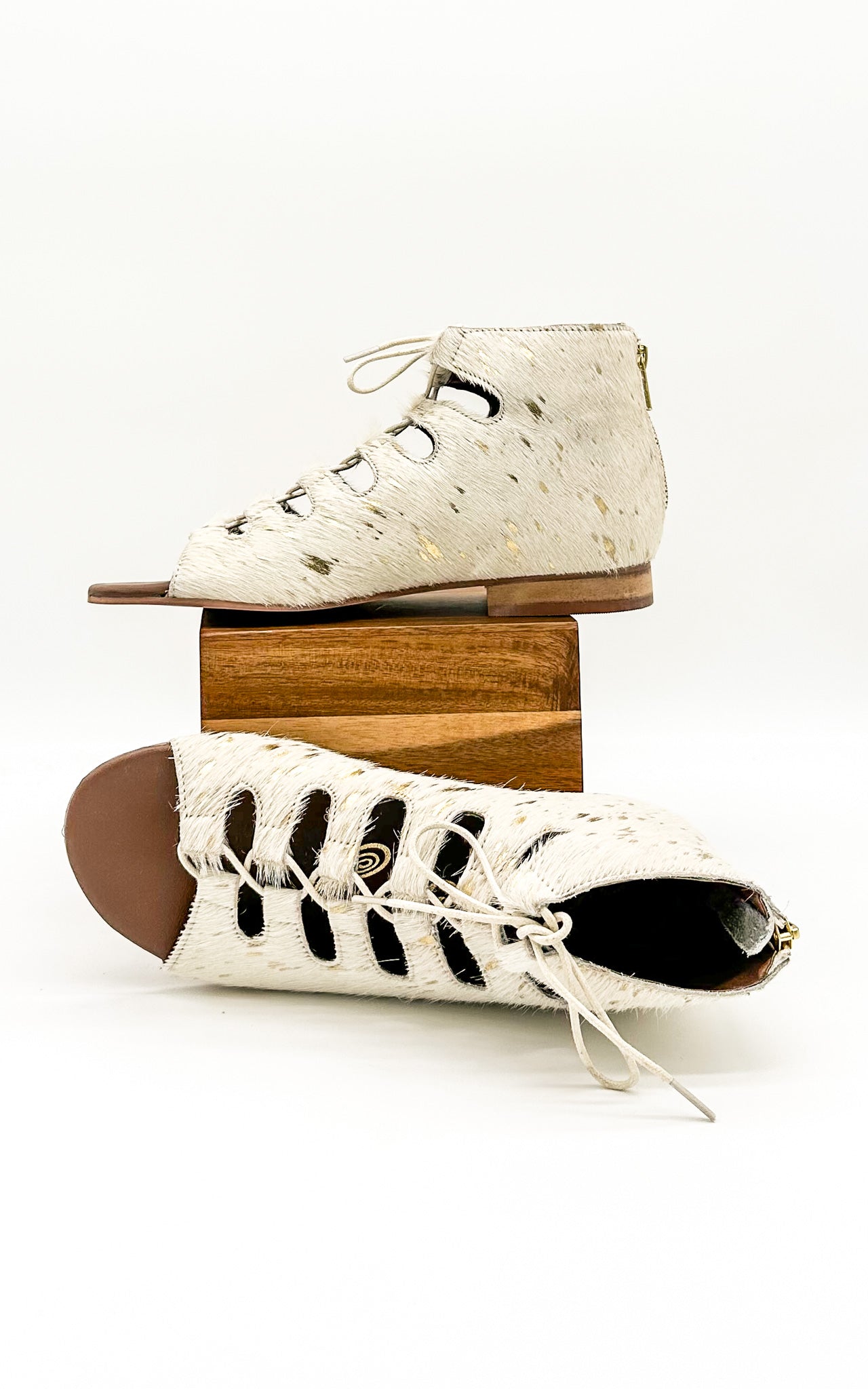 Nola Gold Sandals Gladiator Style Lace Up Back Zip Naughty Monkey