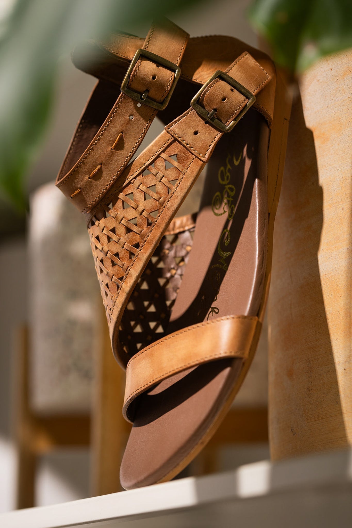Nora Tan Sandals Flat Open Toe With Back Zipper And Straps Naughty Monkey