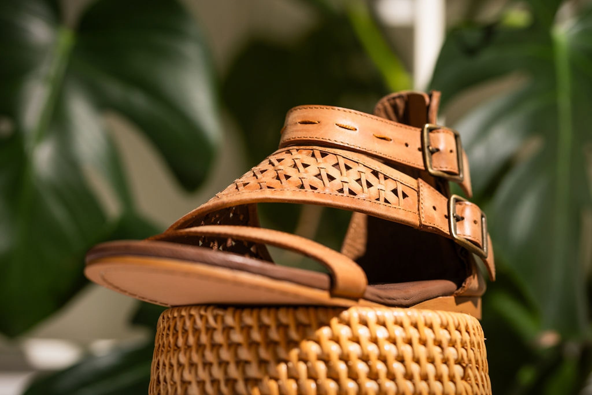 Nora Tan Sandals Flat Open Toe With Back Zipper And Straps Naughty Monkey