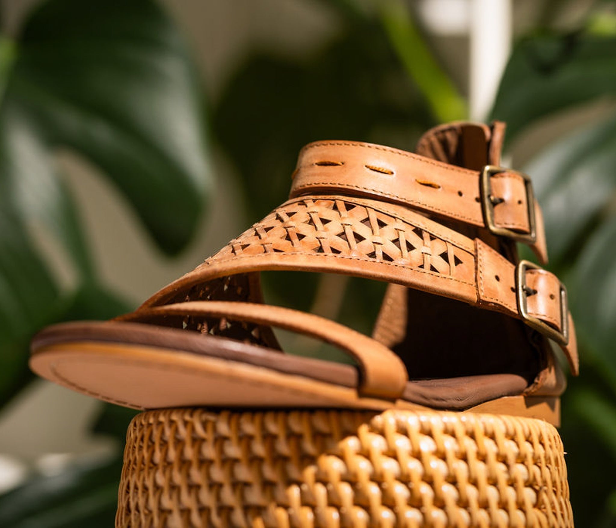 Nora Tan Sandals Flat Open Toe With Back Zipper And Straps Naughty Monkey