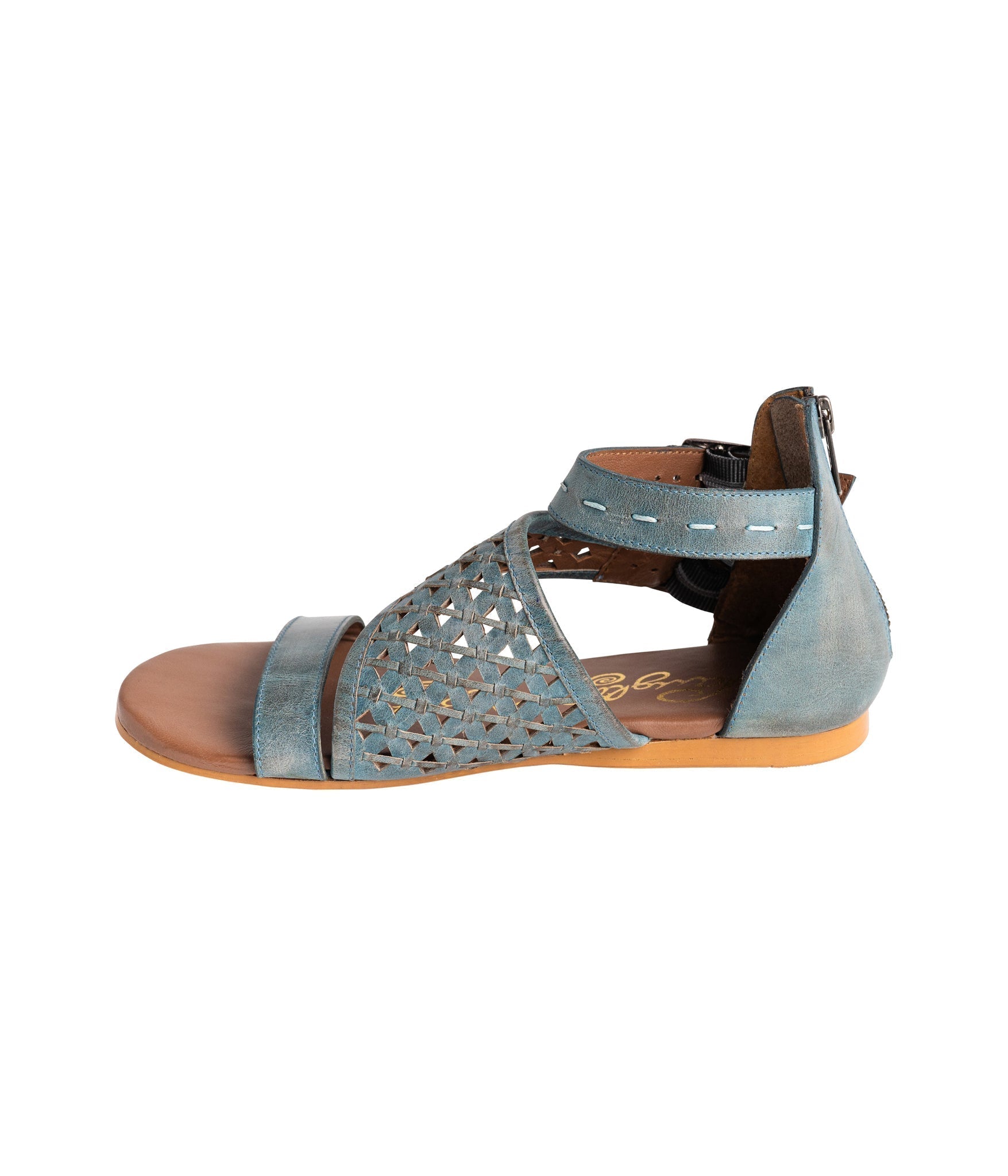 Nora Teal Sandals Open Toe Flat with Back Zipper Two Straps Naughty Monkey