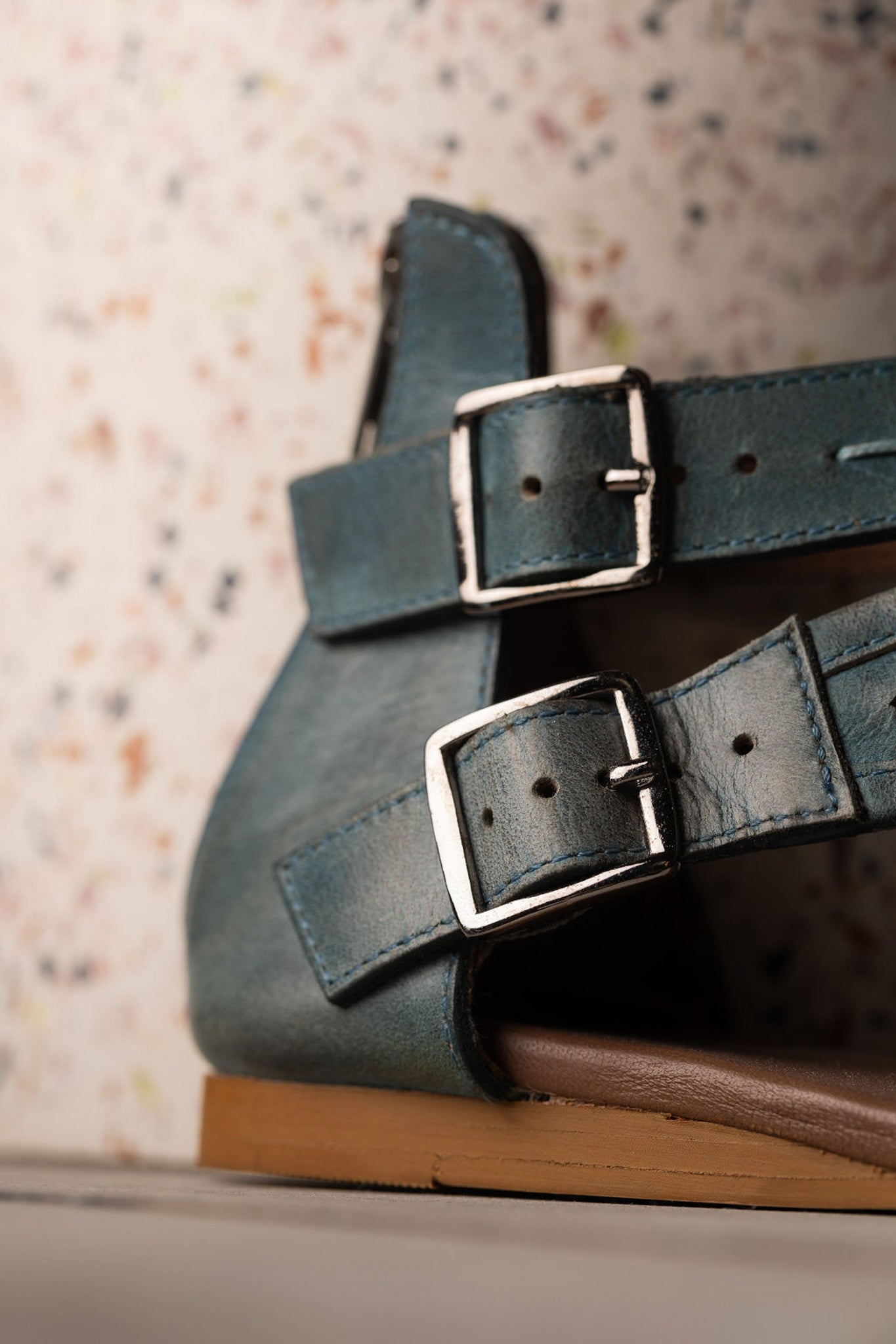 Nora Teal Sandals Open Toe Flat with Back Zipper Two Straps Naughty Monkey