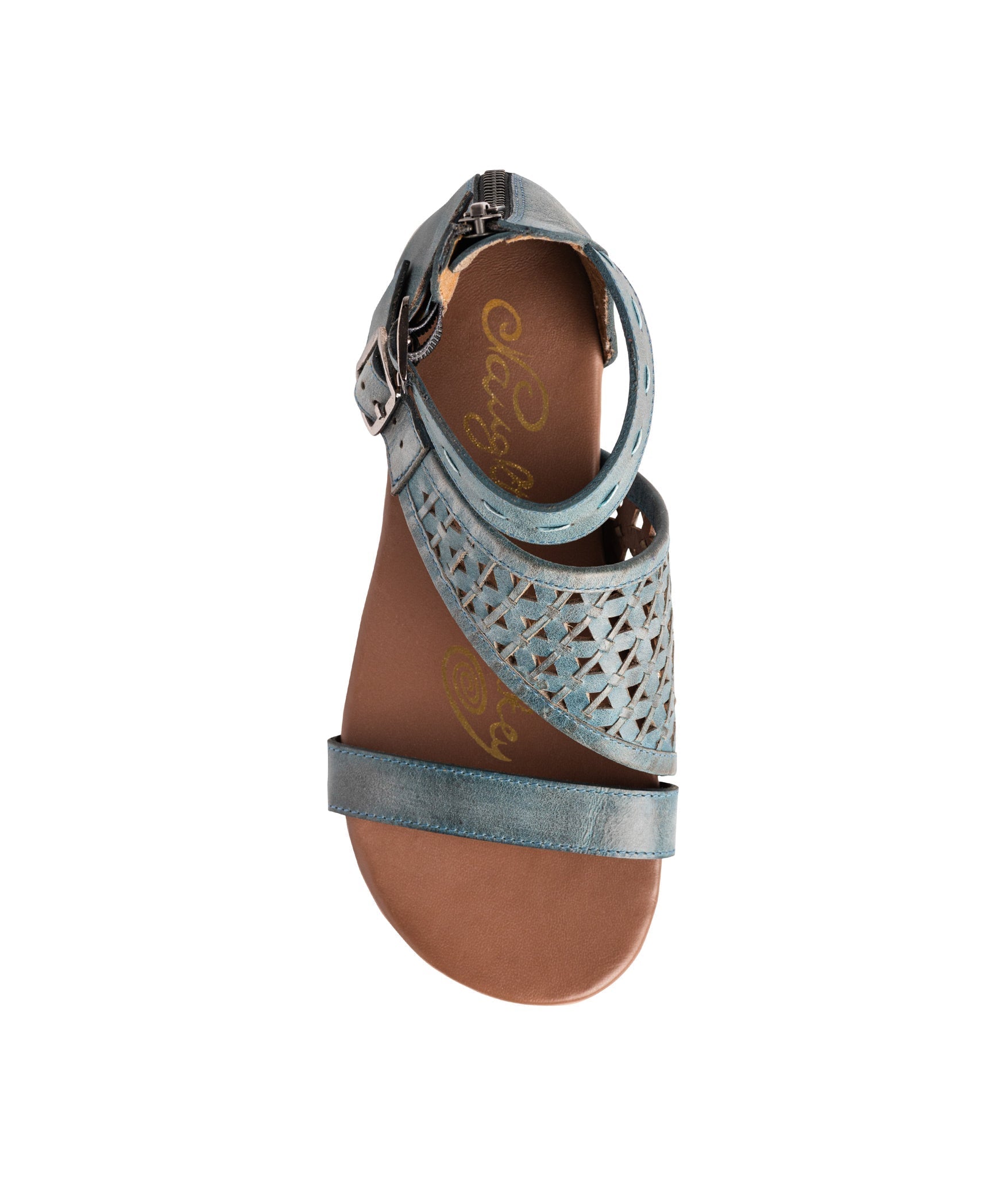 Nora Teal Sandals Open Toe Flat with Back Zipper Two Straps Naughty Monkey