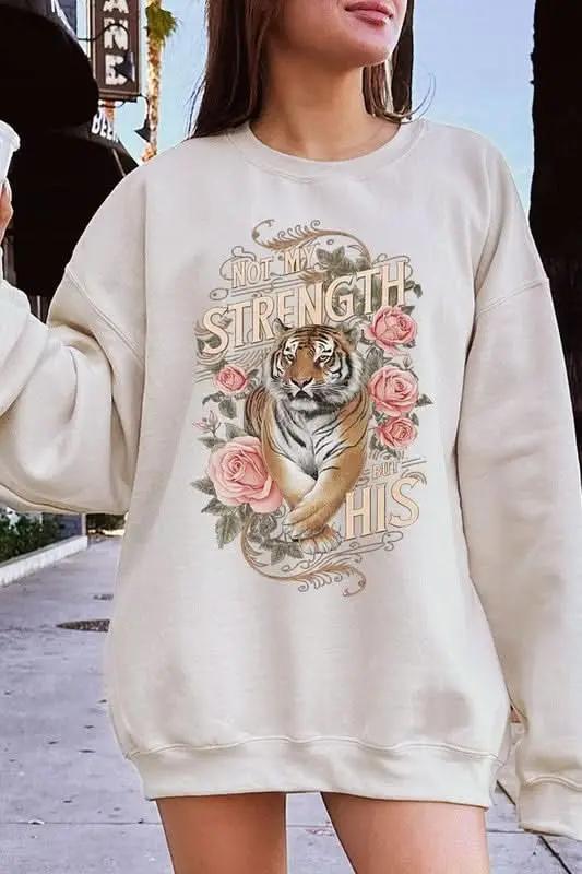 Not My Strength But His Tiger Graphic Sweatshirts - Love Salve 