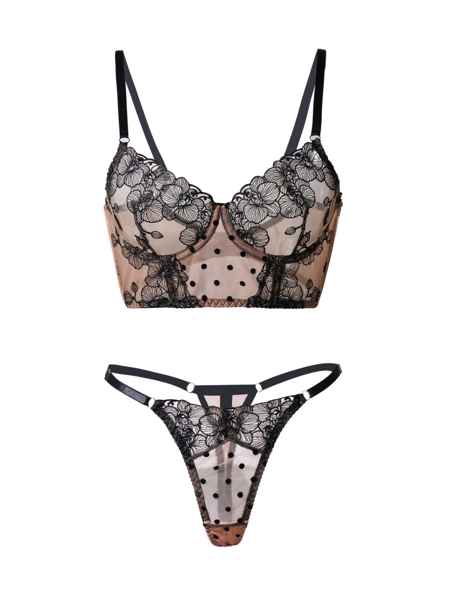 Nude Black Spot Soft Lace Widen Side Lingerie Set - Love Salve