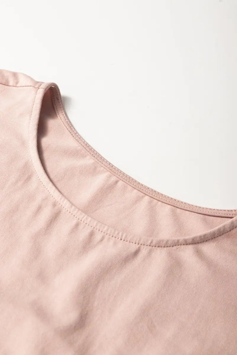 Oatmeal Frilled Trim Crew Neck Loose Fit Mini Dress Stylish - Love Salve 