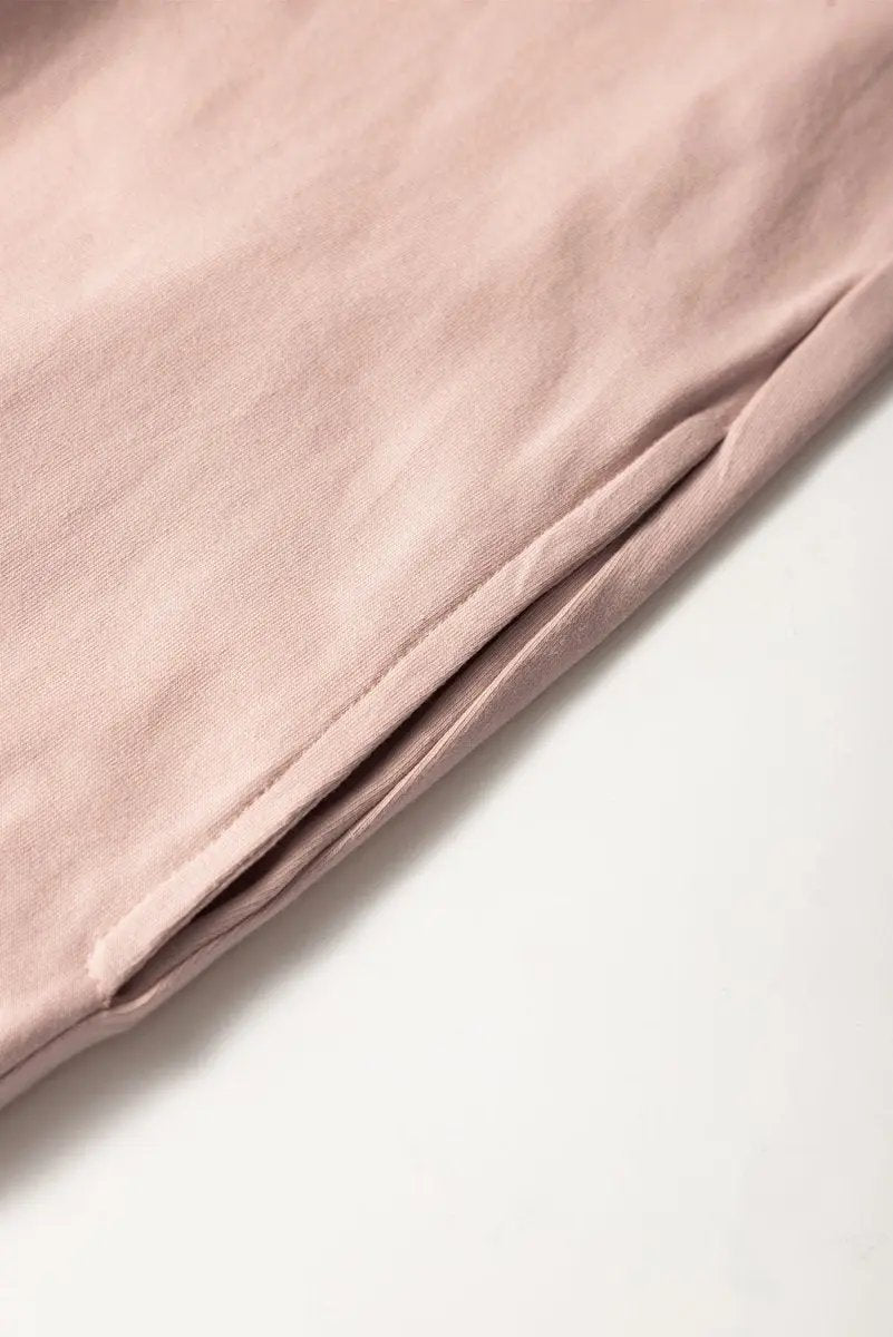 Oatmeal Frilled Trim Crew Neck Loose Fit Mini Dress Stylish - Love Salve 