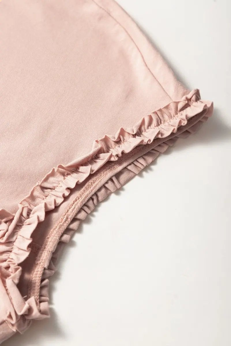 Oatmeal Frilled Trim Crew Neck Loose Fit Mini Dress Stylish - Love Salve 