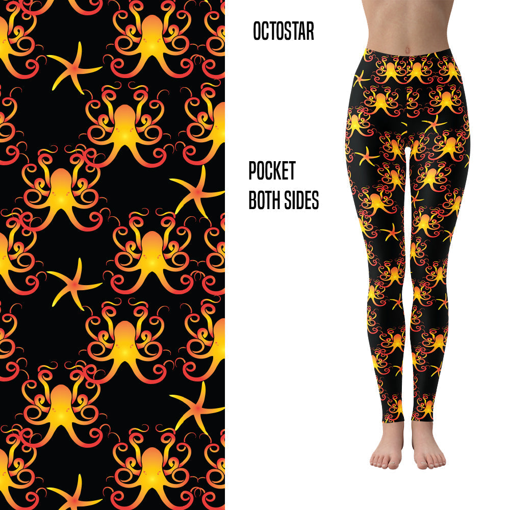 Kraken Leggings Octopus Leggings Star Black Leggings Cthulhu Yellow Orange Monsters MM