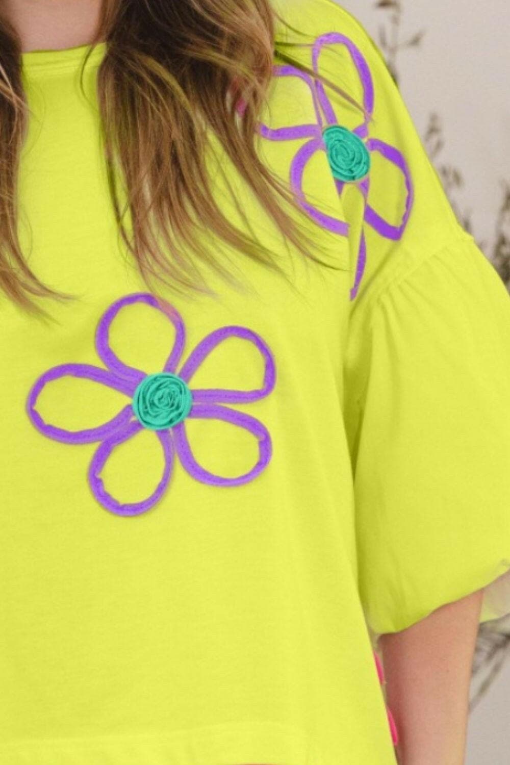 ODDI Full Size Flower Embroidery Detail T-Shirt - Love Salve