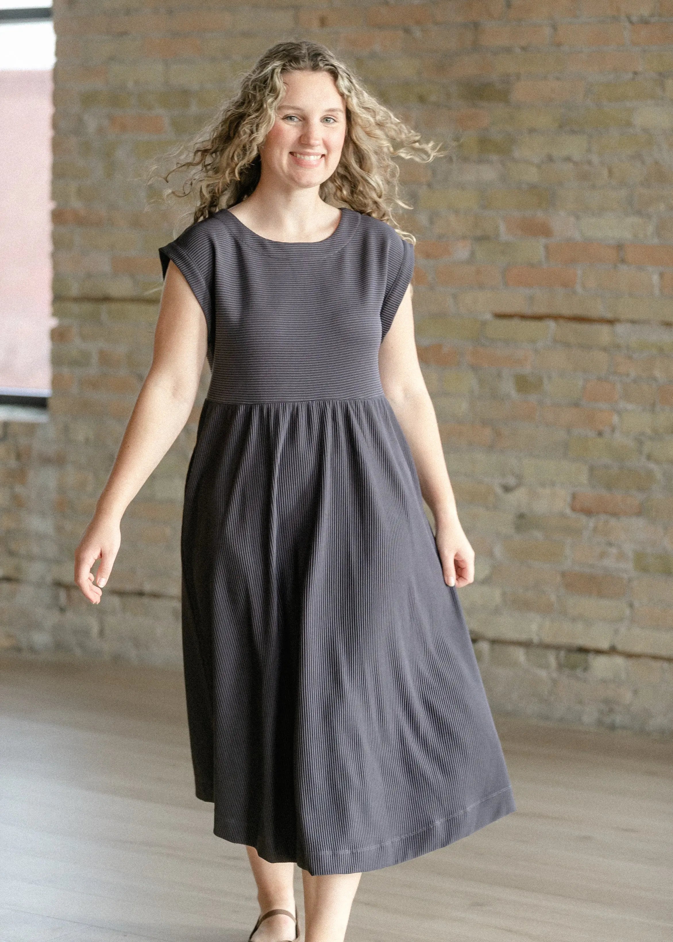 Olivia A-line Solid Midi Dress Inherit Co.