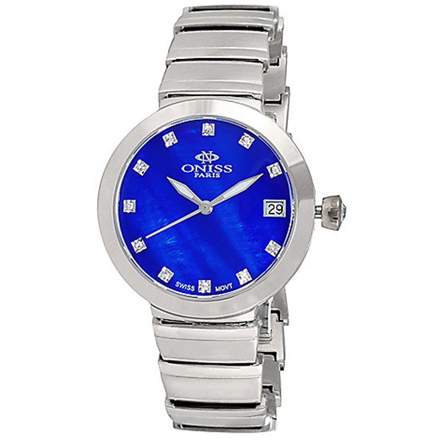 Oniss Womens Prima Collection Blue Dial Stainless Steel Quartz Movement Watch