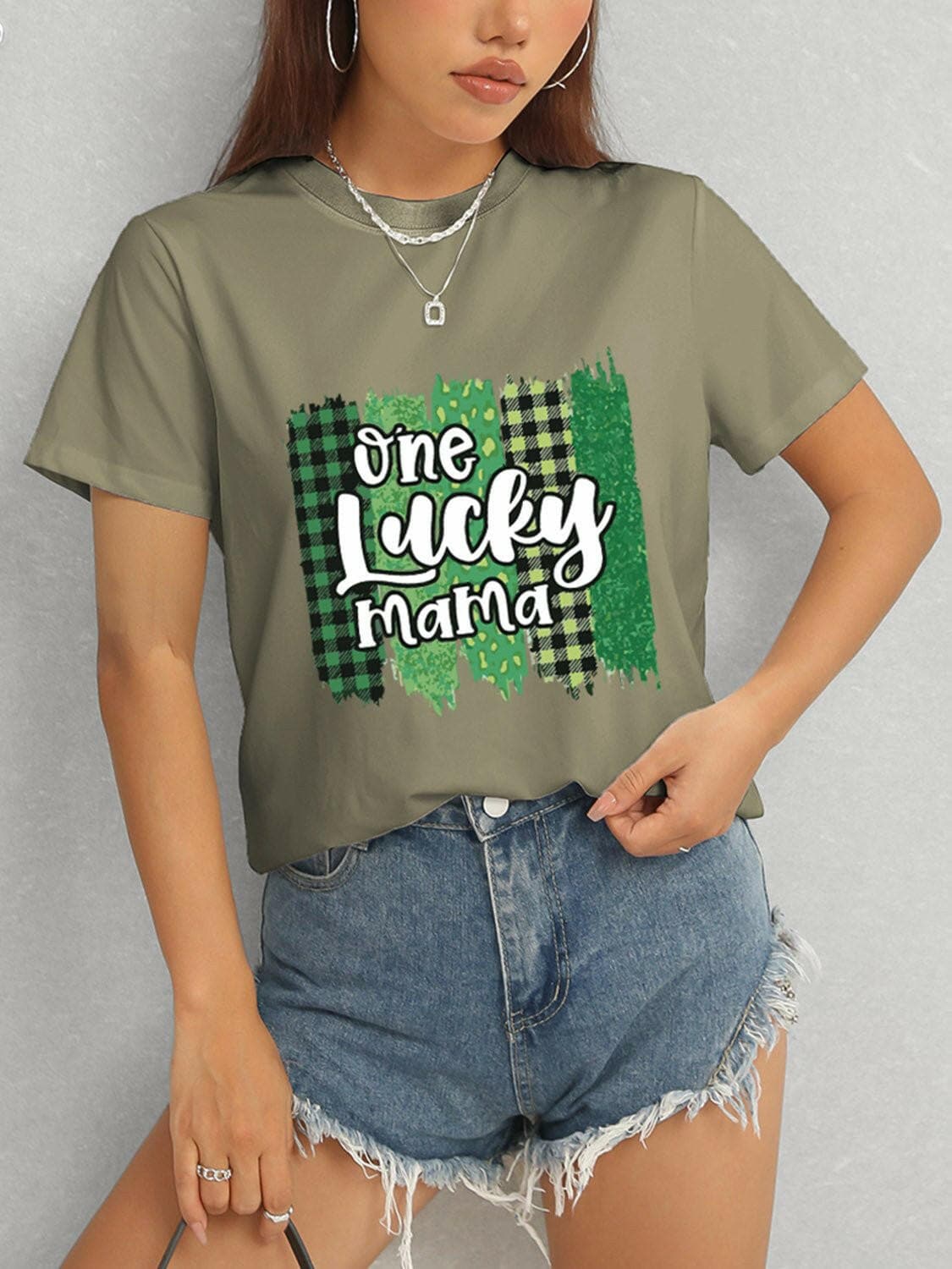 ONE LUCKY MAMA Round Neck T-Shirt - Love Salve