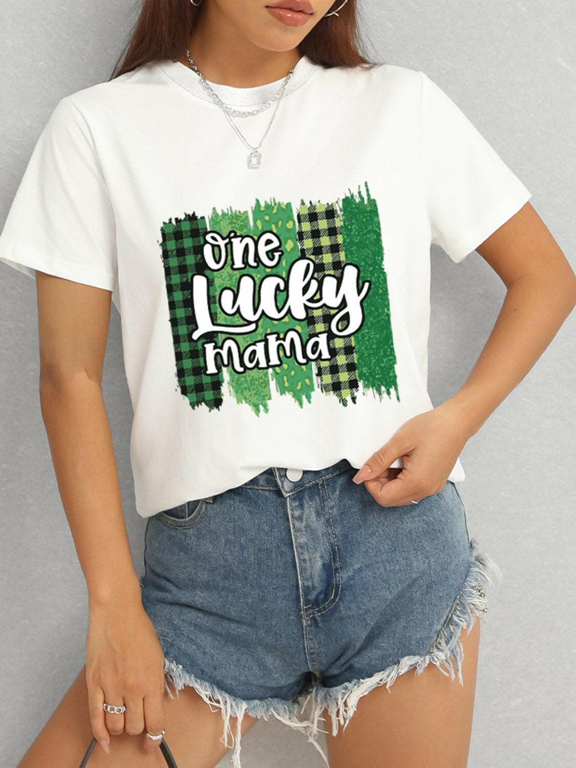 ONE LUCKY MAMA Round Neck T-Shirt - Love Salve