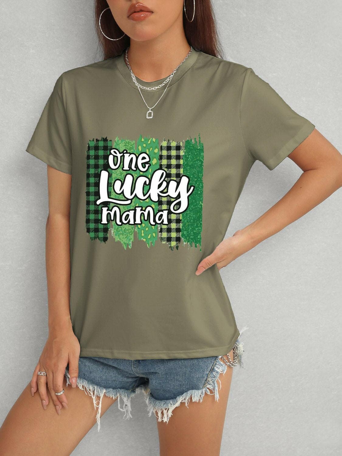 ONE LUCKY MAMA Round Neck T-Shirt - Love Salve