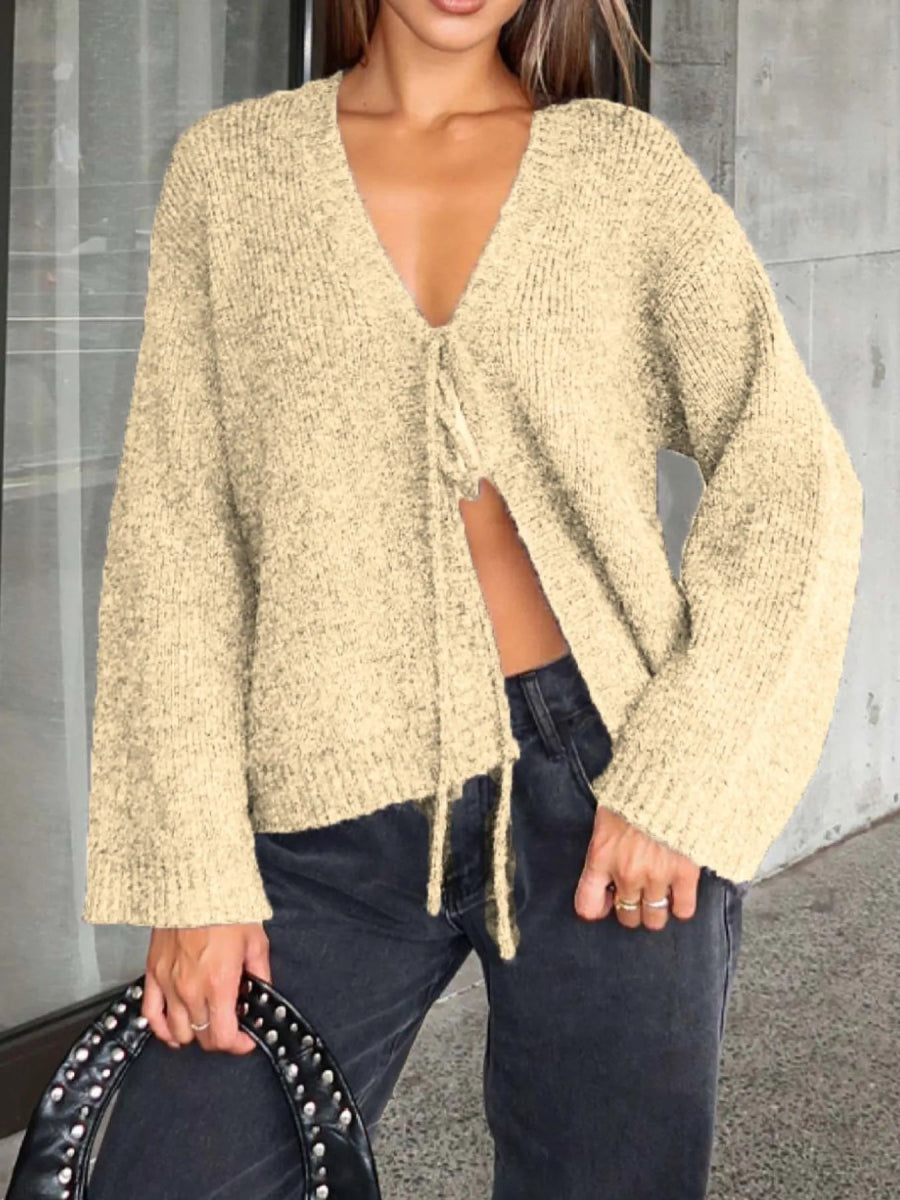Open Front Tied Sweater Cardigan - Love Salve