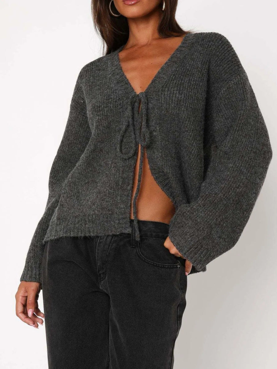Open Front Tied Sweater Cardigan - Love Salve