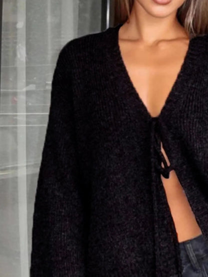 Open Front Tied Sweater Cardigan - Love Salve