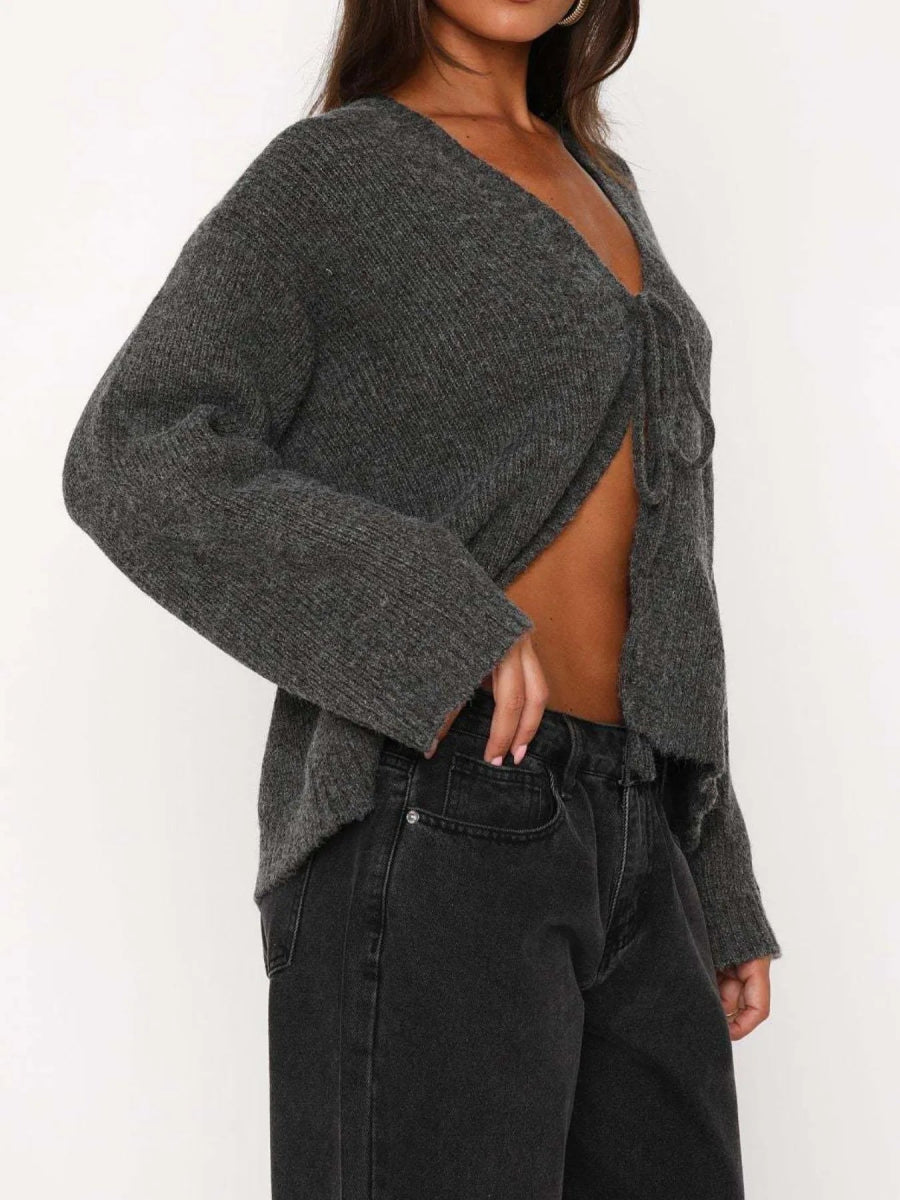 Open Front Tied Sweater Cardigan - Love Salve