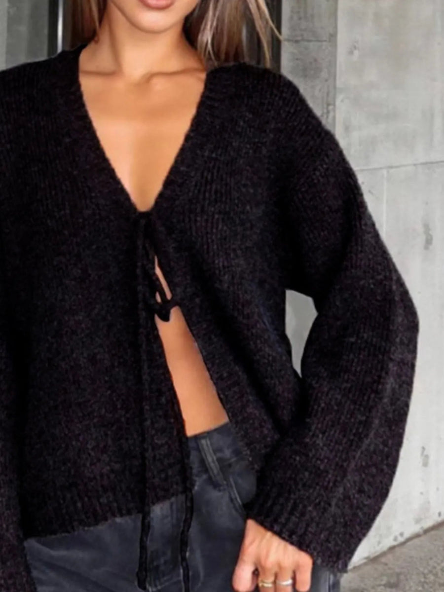 Open Front Tied Sweater Cardigan - Love Salve