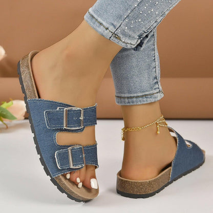 Open Toe Double Buckle Sandals - Love Salve