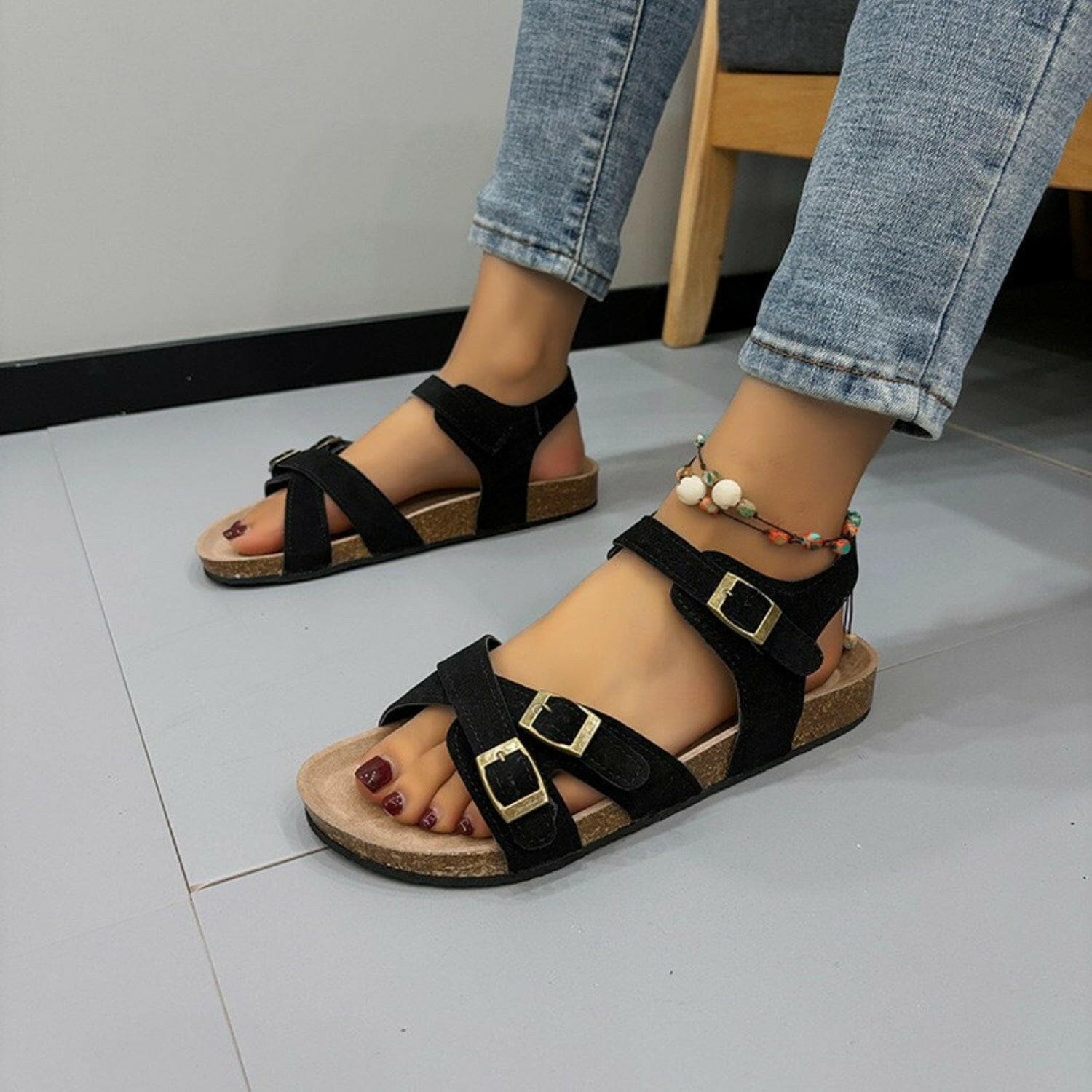 Open Toe Flat Buckle Sandals - Love Salve