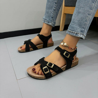 Open Toe Flat Buckle Sandals - Love Salve