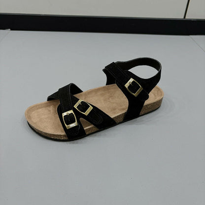 Open Toe Flat Buckle Sandals - Love Salve