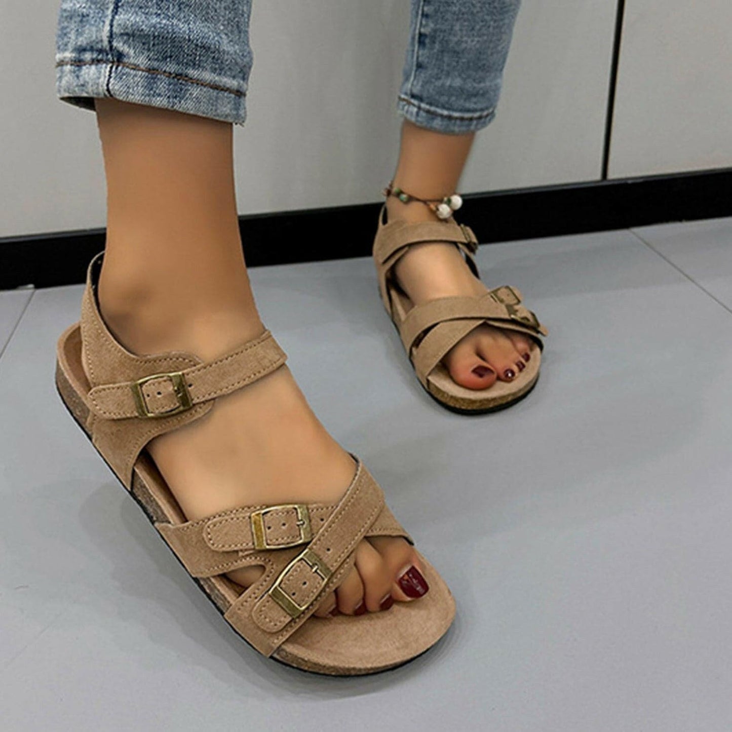 Open Toe Flat Buckle Sandals - Love Salve