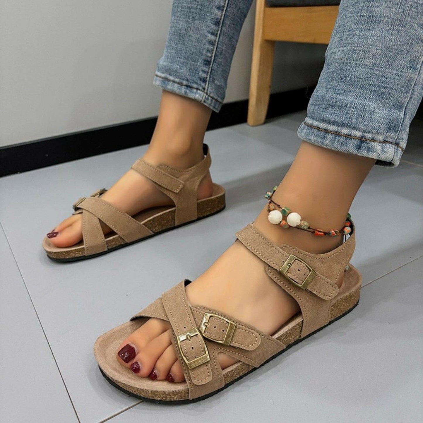 Open Toe Flat Buckle Sandals - Love Salve