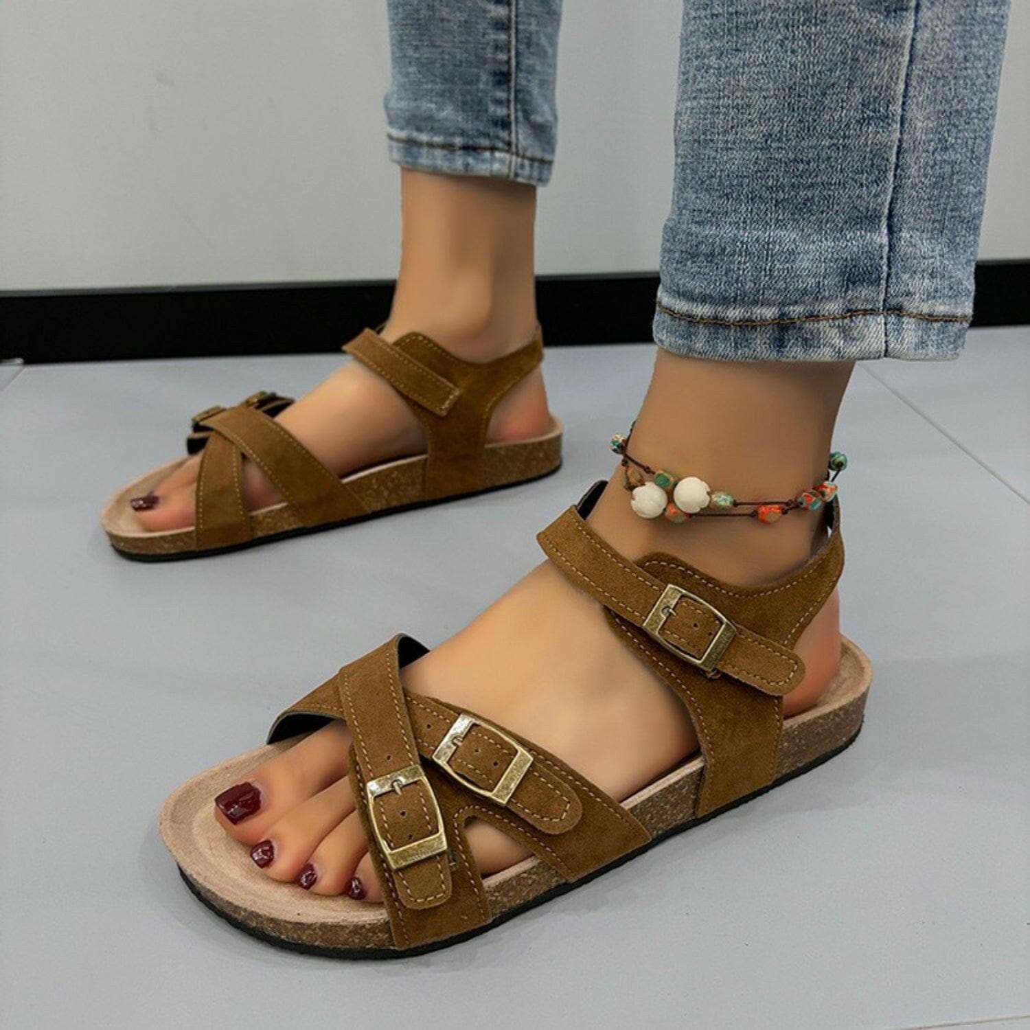 Open Toe Flat Buckle Sandals - Love Salve