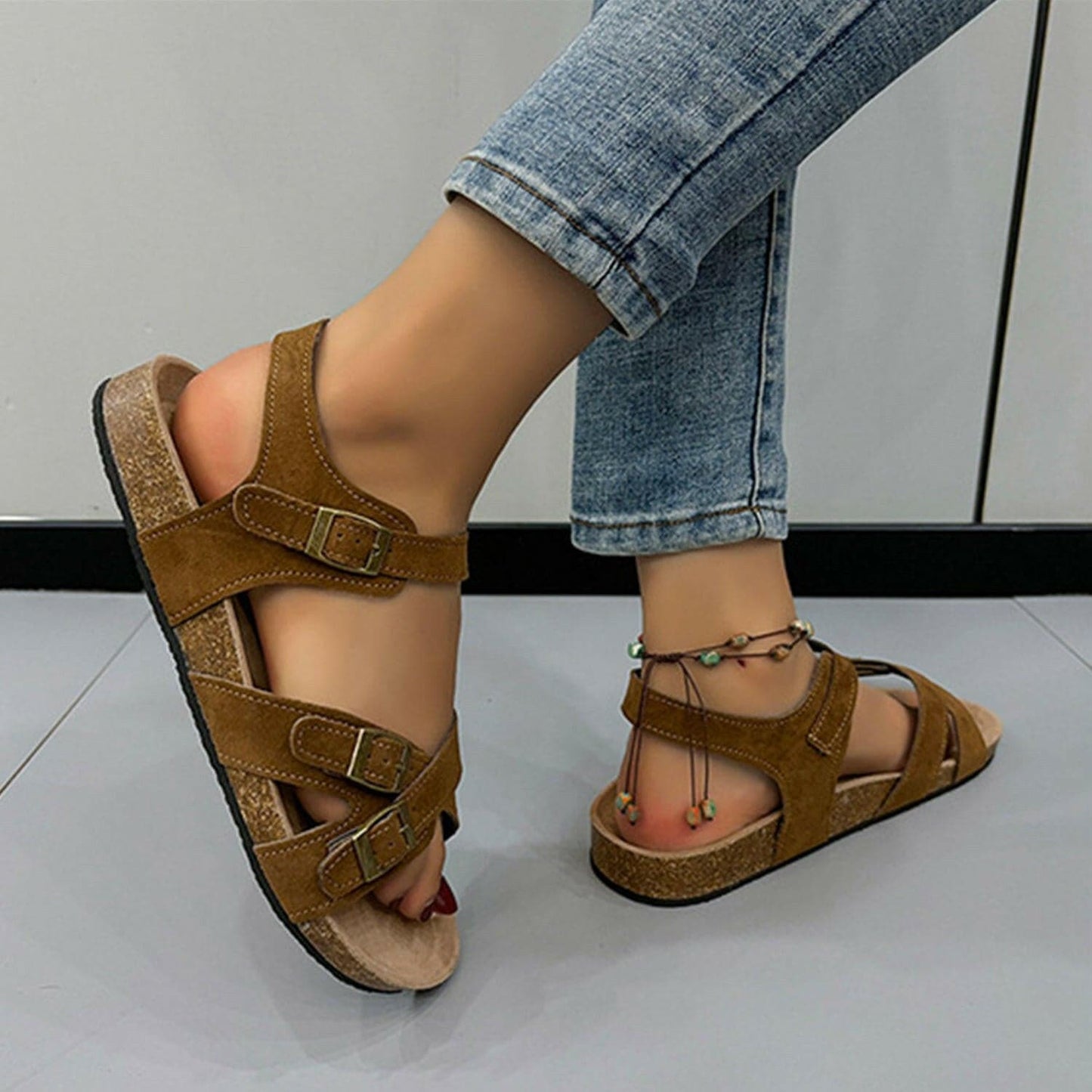 Open Toe Flat Buckle Sandals - Love Salve