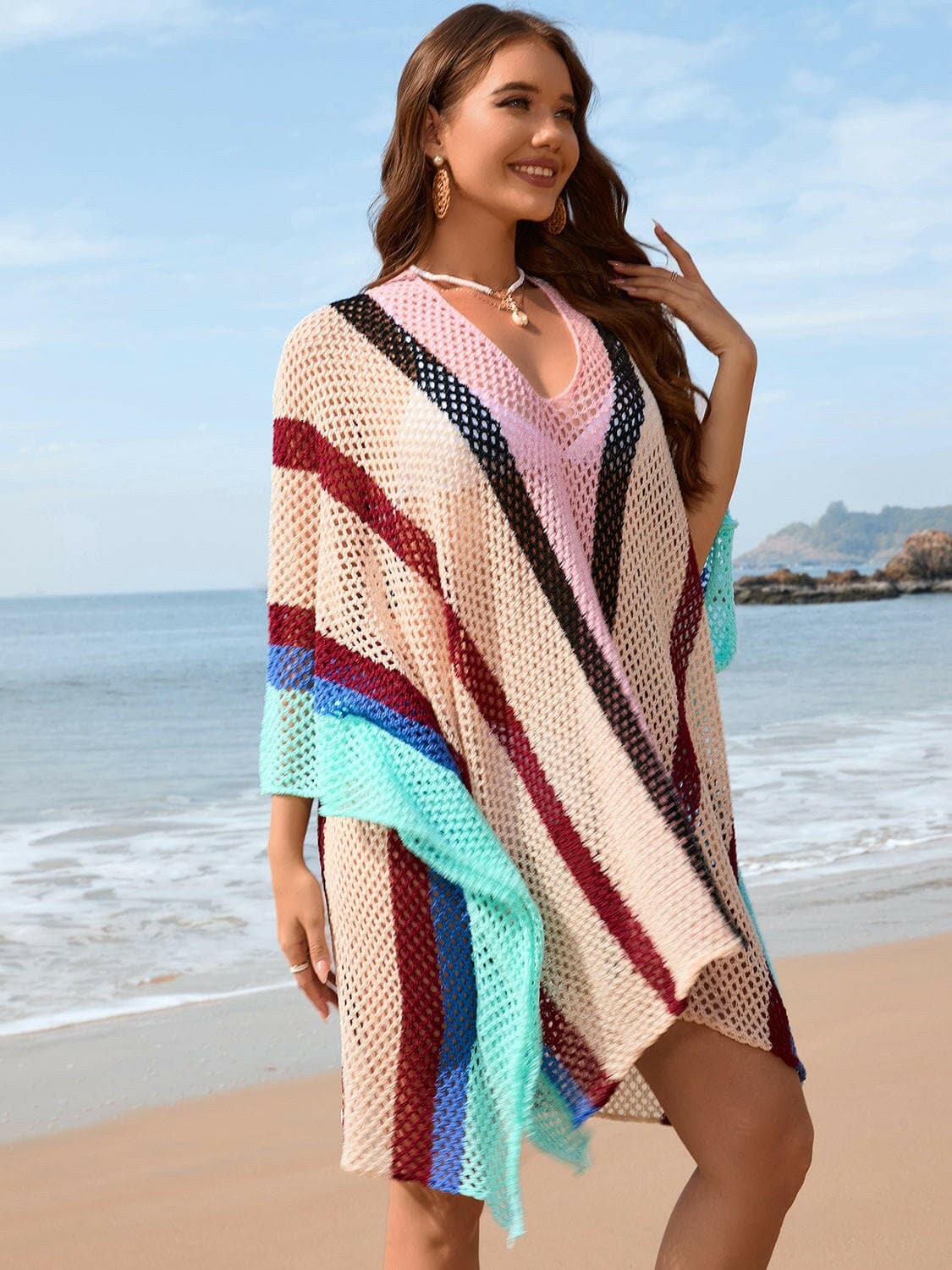 Openwork Color Block Plunge Cover-Up - Love Salve